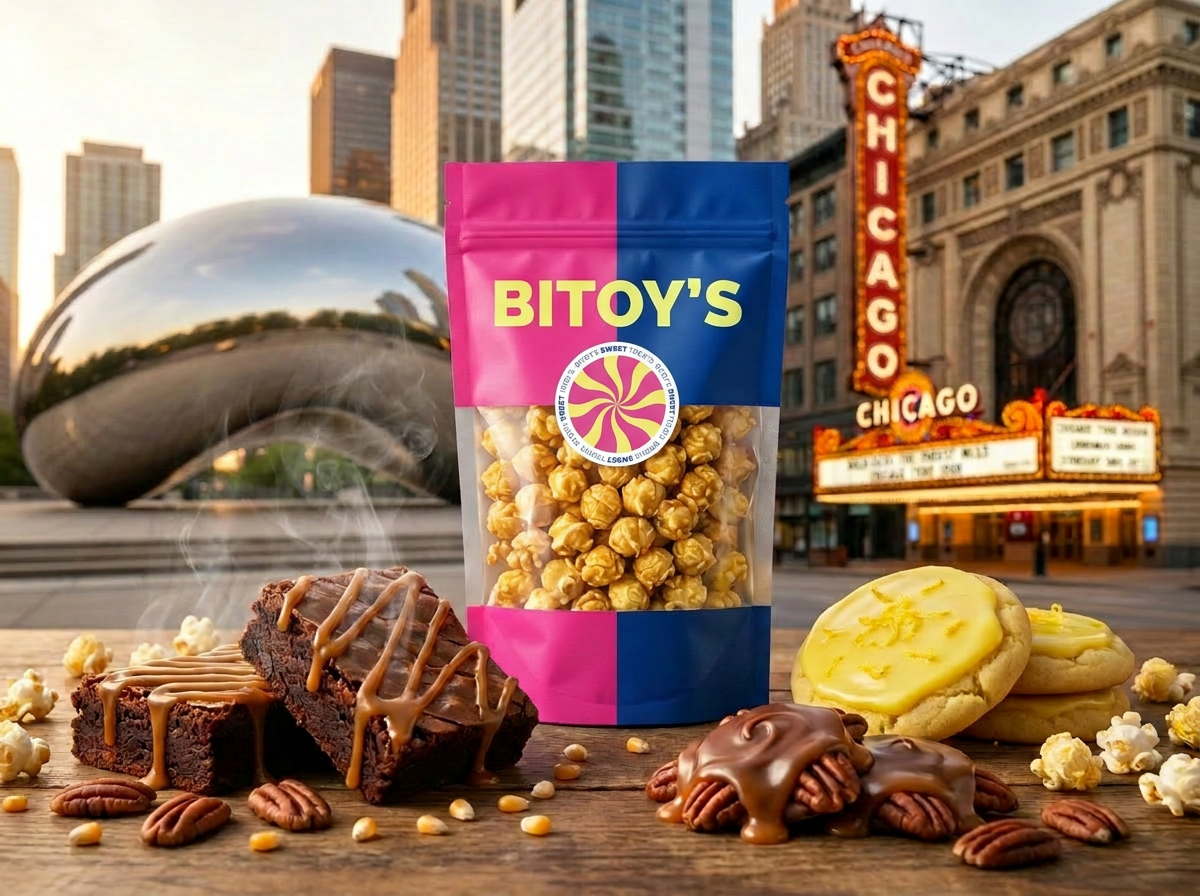 S'mores cookie stuffed with gooey marshmallow and rich chocolate, surrounded by gourmet popcorn โ handcrafted by Bitoy's in Chicago